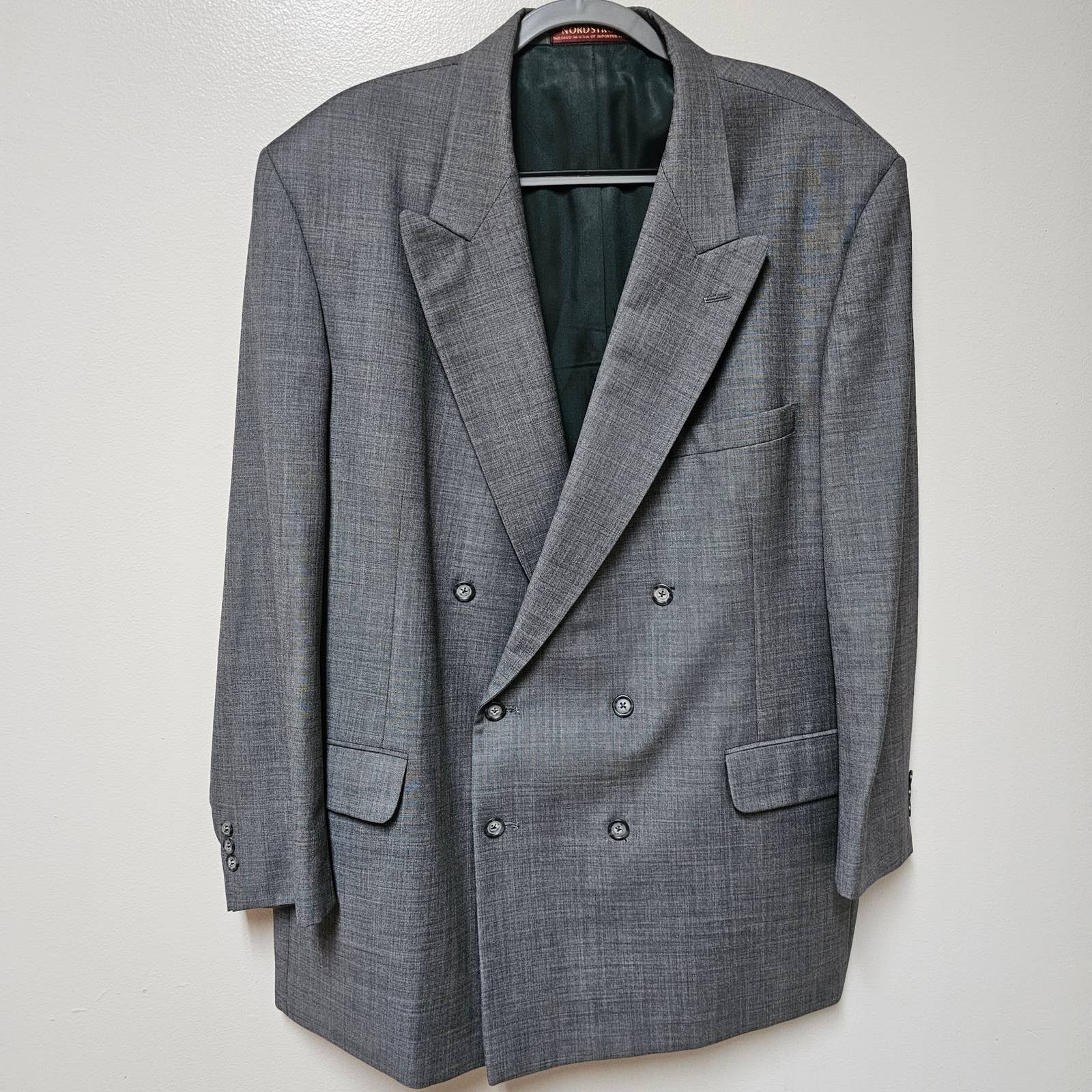 Nordstom Double Breasted Gray Tweed Mens Jacket 100% Wool Size 40l